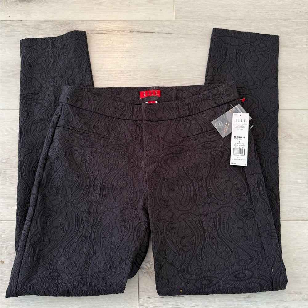 NWT Elle Women's Charcoal Patterned Straight Leg Pants